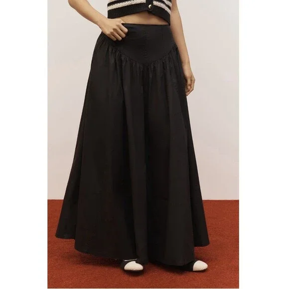 Anthropologie Maeve Drop Waist A Line Maxi Skirt Sz 2 Black
